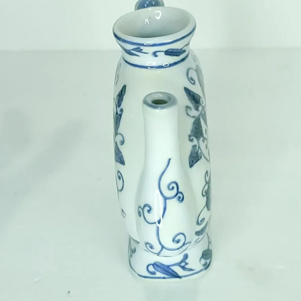 Porcelain Donut Shaped Teapot Blue & White Decorative Made in China No Lid